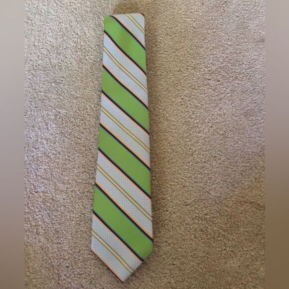 Peter Millar Hand Folded Silk Green Striped Men's Tie - Picture 1 of 5